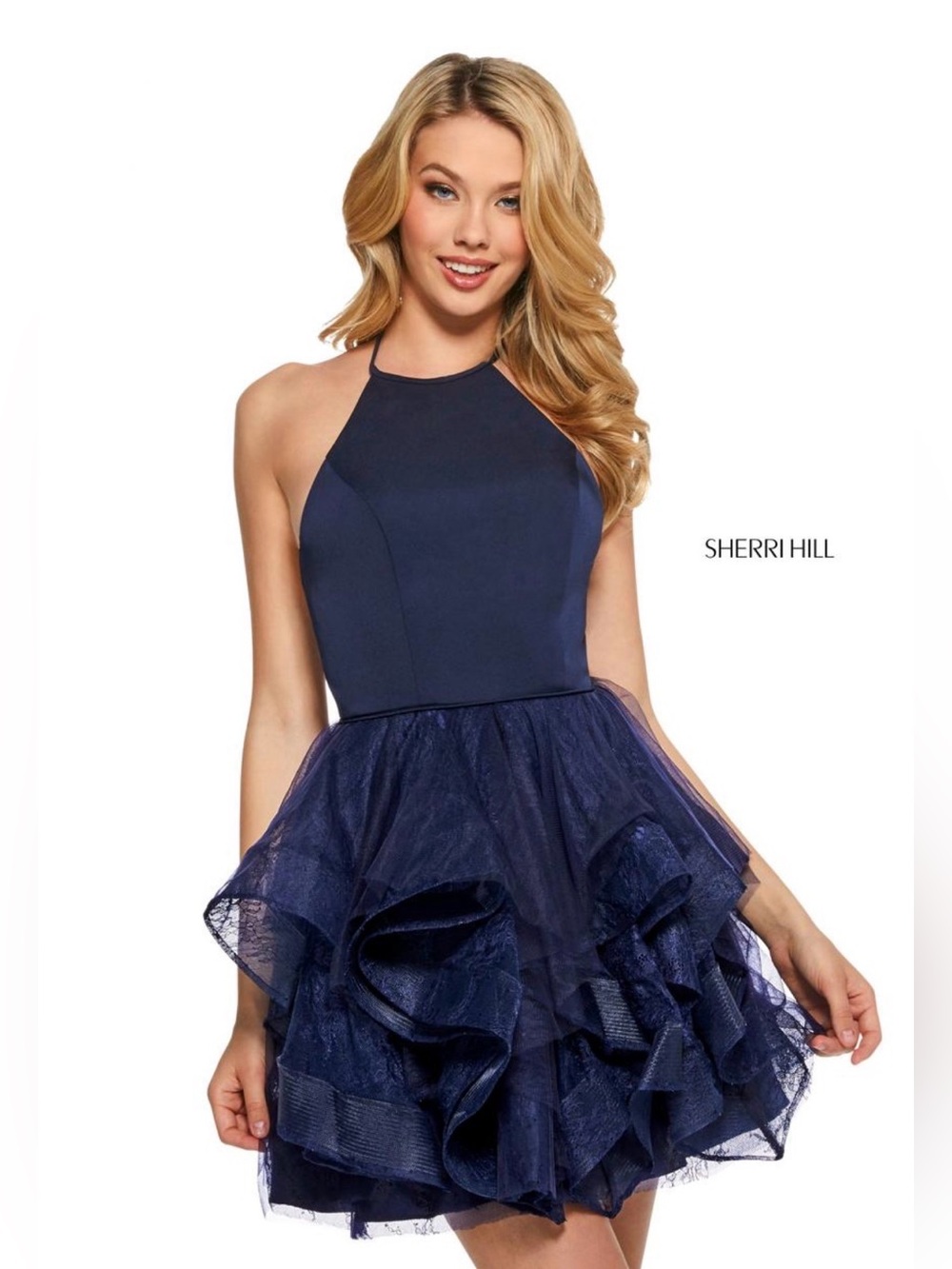 Sherri Hill BLUSH Halter Ruffle Prom/Homecoming Dress Size 0 NWT